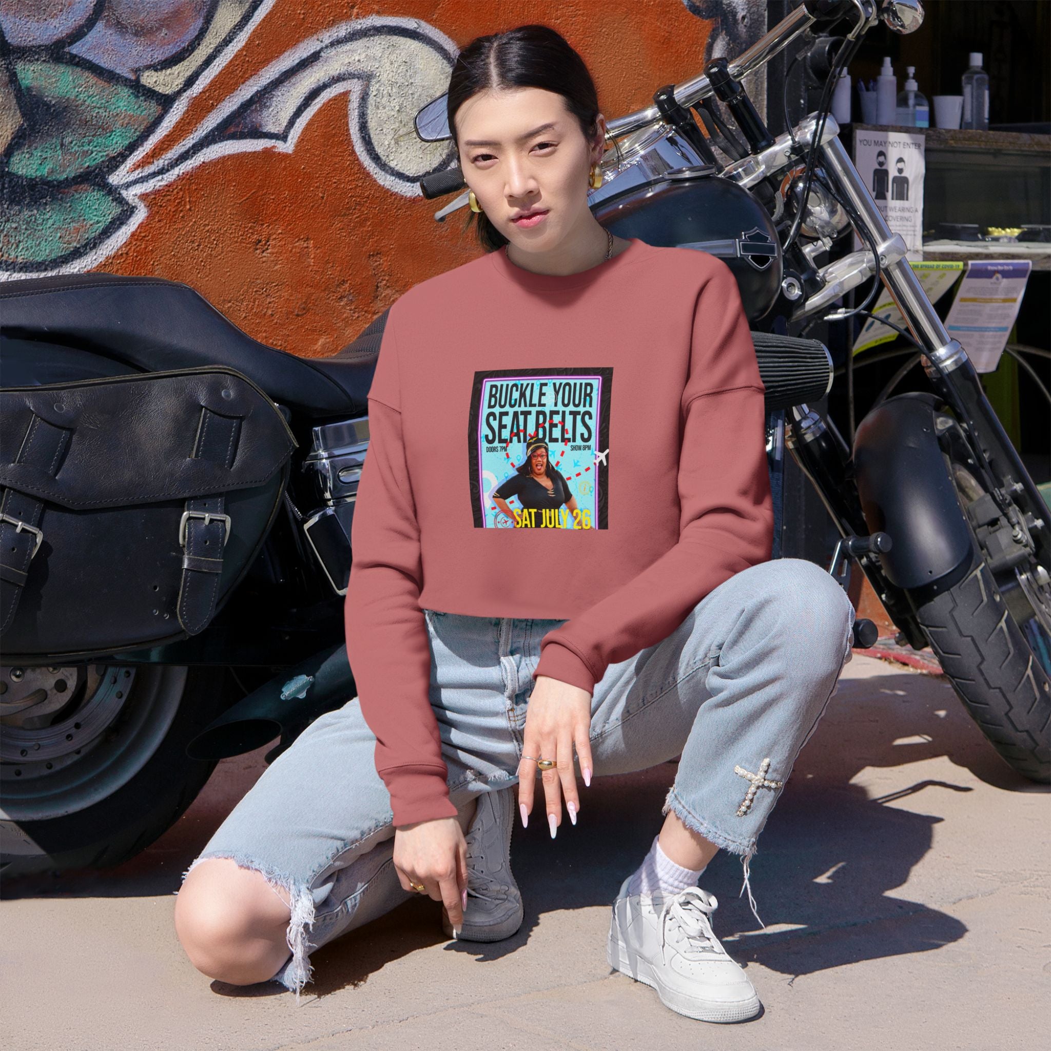 Cropped Sweatshirt — Vintage 'Buckle Your Seatbelts' Graphic & 'Coffee for My Soul' Cozy Tee